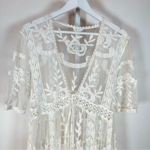 Overalls white lace with tie front.beach cover up.